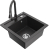 Mexen Vito granite kitchen sink 1-bowl with kitchen faucet Elia, black speckled - 6503-76-670101-76