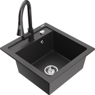 Mexen Vito granite sink 1-bowl with Elia kitchen faucet, black speckled - 6503-76-670101-76