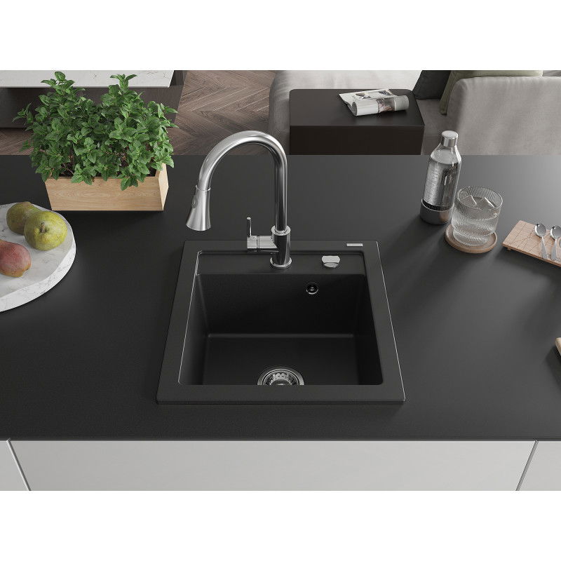 Mexen Vito 1-Bowl Granite Sink with Elia Kitchen Tap, Black - 6503-77-670101-00