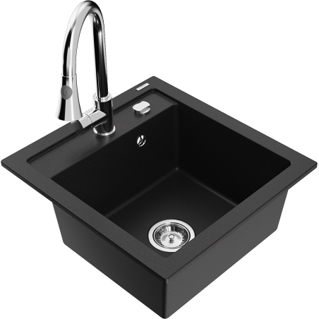Mexen Vito 1-compartment granite sink with a kitchen mixer tap Elia, Black - 6503-77-670101-00
