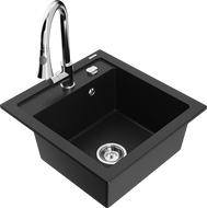 Mexen Vito granite single-bowl sink with Elia kitchen faucet, black - 6503-77-670101-00