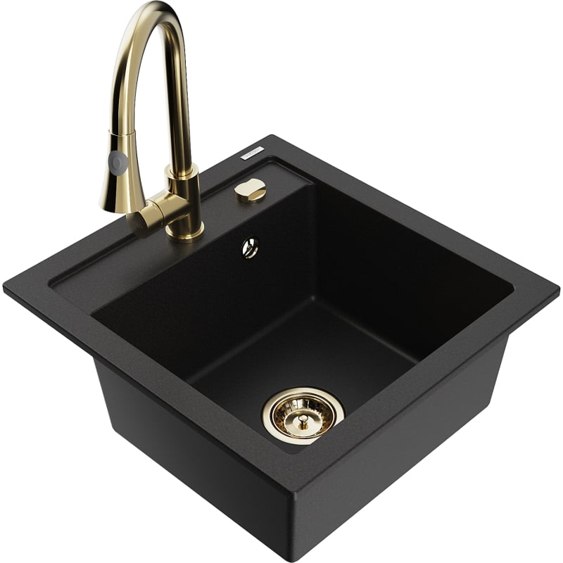 Mexen Vito granite kitchen sink single-bowl with Elia kitchen faucet, black - 6503-77-670101-50