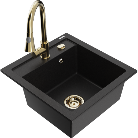 Mexen Vito 1-bowl Granite Sink with Elia Kitchen Tap, Black - 6503-77-670101-50