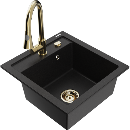 Mexen Vito 1-compartment granite sink with a kitchen mixer tap Elia, Black - 6503-77-670101-50