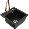 Mexen Vito 1-bowl Granite Sink with Elia Kitchen Tap, Black - 6503-77-670101-50
