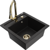 Mexen Vito granite kitchen sink single-bowl with Elia kitchen faucet, black - 6503-77-670101-50
