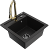 Mexen Vito 1-compartment granite sink with a kitchen mixer tap Elia, Black - 6503-77-670101-50-B