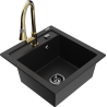 Mexen Vito granite kitchen sink 1-bowl with Elia kitchen faucet, black - 6503-77-670101-50-B