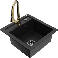 Mexen Vito granite kitchen sink 1-bowl with Elia kitchen faucet, black - 6503-77-670101-50-B