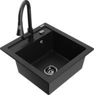 Mexen Vito granite kitchen sink 1-bowl with Elia kitchen faucet, black - 6503-77-670101-70-B