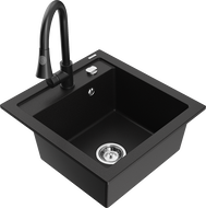 Mexen Vito granite single-bowl sink with kitchen faucet Elia, black - 6503-77-670101-70