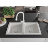 Mexen Mario 2-chamber granite sink with kitchen faucet Elia, white - 6504-20-670101-20