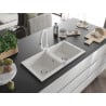 Mexen Mario granite kitchen sink 2-bowl with Elia kitchen tap, white - 6504-20-670101-20