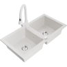 Mexen Mario 2-compartment granite sink with a kitchen mixer tap Elia, White - 6504-20-670101-20