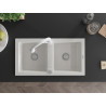 Mexen Mario granite double-bowl sink with kitchen faucet Elia, white - 6504-20-670101-20