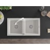 Mexen Mario granite kitchen sink 2-bowl with Elia kitchen tap, white - 6504-20-670101-20