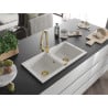 Mexen Mario Elia white granite double bowl kitchen sink with faucet - 6504-20-670101-50
