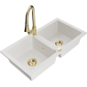 Mexen Mario Elia white granite double bowl kitchen sink with faucet - 6504-20-670101-50