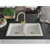 Mexen Mario granite double-bowl sink with Elia kitchen faucet, white - 6504-20-670101-50