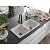 Mexen Mario granite double-bowl sink with Elia kitchen faucet, white - 6504-20-670101-70