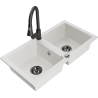 Mexen Mario granite double-bowl sink with Elia kitchen faucet, white - 6504-20-670101-70