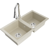 Mexen Mario 2-bowl granite kitchen sink with Elia kitchen faucet, beige - 6504-69-670101-00