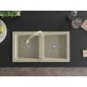 Mexen Mario granite sink 2-bowl with Elia kitchen faucet, beige - 6504-69-670101-69