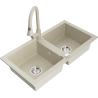 Mexen Mario 2-bowl granite sink with Elia kitchen faucet, beige - 6504-69-670101-69