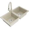 Mexen Mario granite sink 2-bowl with Elia kitchen faucet, beige - 6504-69-670101-69