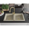 Mexen Mario 2-bowl granite kitchen sink with Elia kitchen tap, beige - 6504-69-670101-50