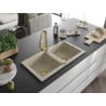 Mexen Mario granite double-bowl kitchen sink with Elia tap, beige - 6504-69-670101-50