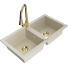 Mexen Mario 2-bowl granite kitchen sink with Elia kitchen tap, beige - 6504-69-670101-50
