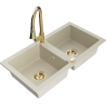 Mexen Mario 2-compartment granite sink with a kitchen mixer tap Elia, Beige - 6504-69-670101-50
