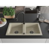 Mexen Mario granite double-bowl kitchen sink with Elia kitchen faucet, beige - 6504-69-670101-70