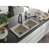 Mexen Mario granite double-bowl kitchen sink with Elia kitchen faucet, beige - 6504-69-670101-70