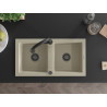 Mexen Mario granite kitchen sink 2-bowl with Elia kitchen faucet, beige - 6504-69-670101-70