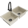 Mexen Mario 2-bowl Granite Sink with Elia Kitchen Tap, Beige - 6504-69-670101-70