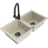 Mexen Mario granite kitchen sink 2-bowl with Elia kitchen faucet, beige - 6504-69-670101-70
