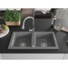 Mexen Mario granite double-bowl sink with Elia kitchen faucet, gray - 6504-71-670101-00