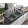 Mexen Mario granite sink 2-bowl with Elia kitchen tap, grey - 6504-71-670101-00