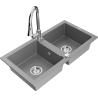Mexen Mario granite double-bowl sink with Elia kitchen faucet, gray - 6504-71-670101-00