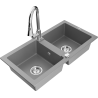 Mexen Mario granite sink 2-bowl with Elia kitchen tap, grey - 6504-71-670101-00