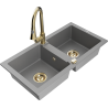 Mexen Mario granite double bowl kitchen sink with Elia faucet, gray - 6504-71-670101-50