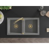 Mexen Mario 2-bowl Granite Sink with Elia Kitchen Faucet, Gray - 6504-71-670101-50