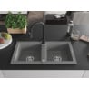 Mexen Mario 2-bowl granite sink with Elia kitchen tap, grey - 6504-71-670101-70