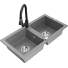 Mexen Mario 2-bowl granite sink with Elia kitchen tap, grey - 6504-71-670101-70