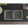 Mexen Mario granite sink 2-bowl with Elia kitchen tap, grey - 6504-71-670101-70-B