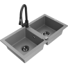 Mexen Mario granite double-bowl sink with Elia kitchen faucet, gray - 6504-71-670101-70-B