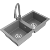 Mexen Mario granite double-bowl kitchen sink with Elia kitchen faucet, gray - 6504-71-670101-71