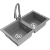 Mexen Mario granite double-bowl sink with Elia kitchen faucet, gray - 6504-71-670101-71